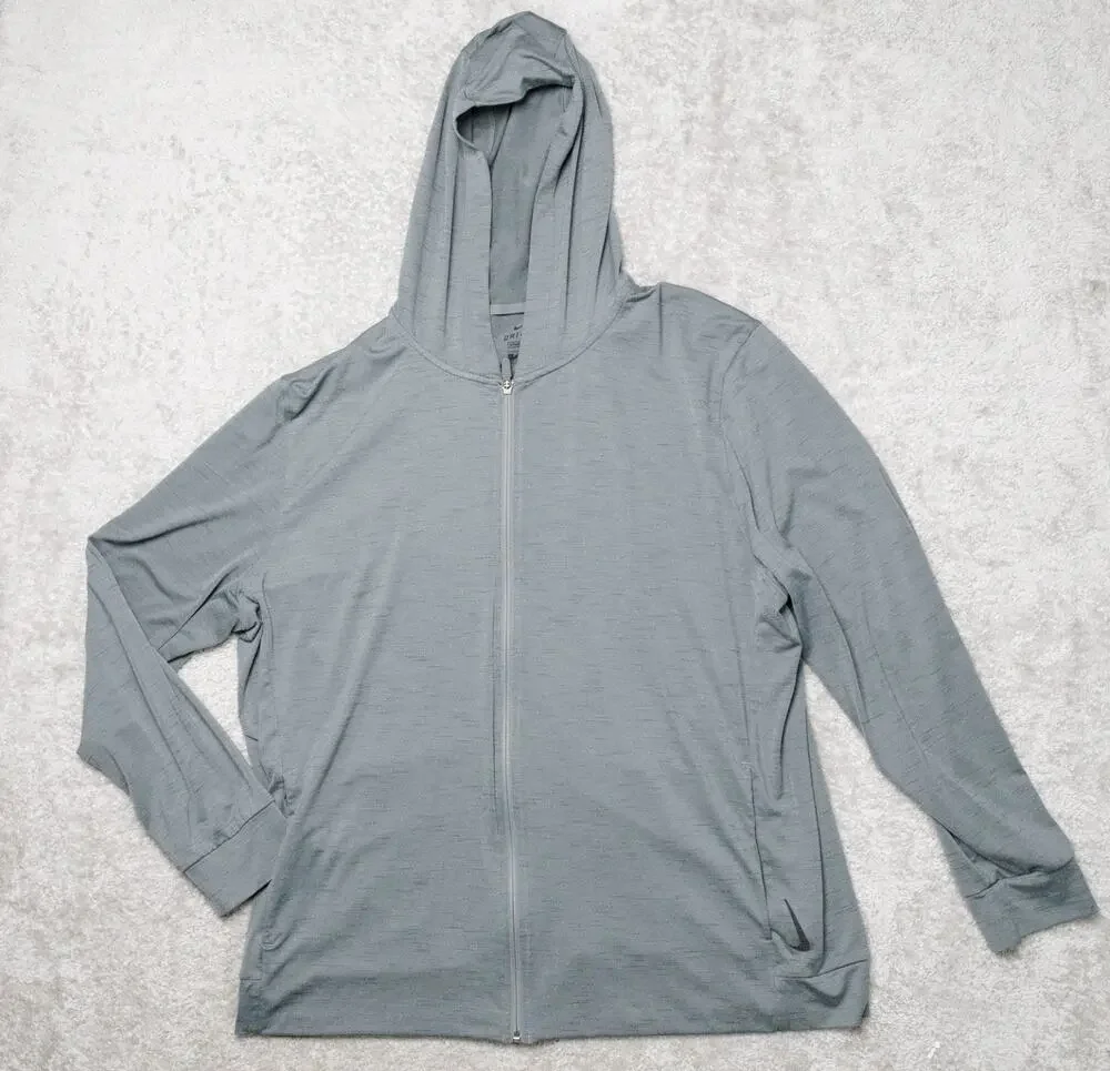 Nike Dri-Fit Full Zip Lightweight Heather Gray Hoodie Jacket Mens Size XL